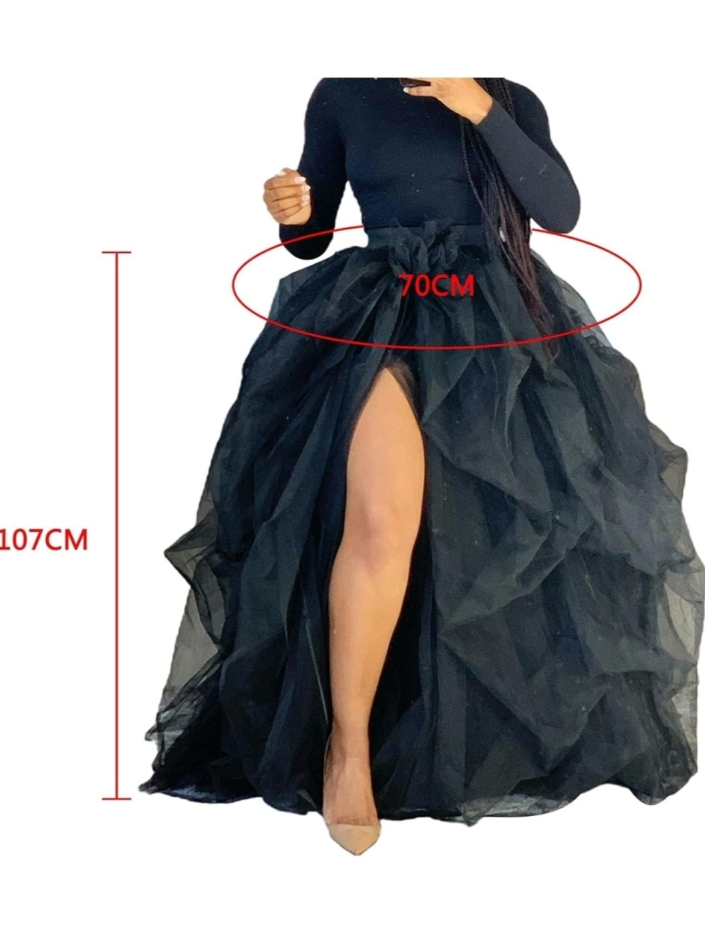 Black Layered Tulle High-Slit Maxi Skirt - Picture 2 of 3